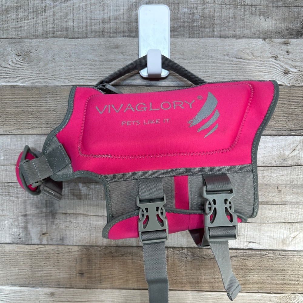 Vivaglory Dog Life Jacket sz M Pink Grey Adjustable Safety Vest with Handle 12in